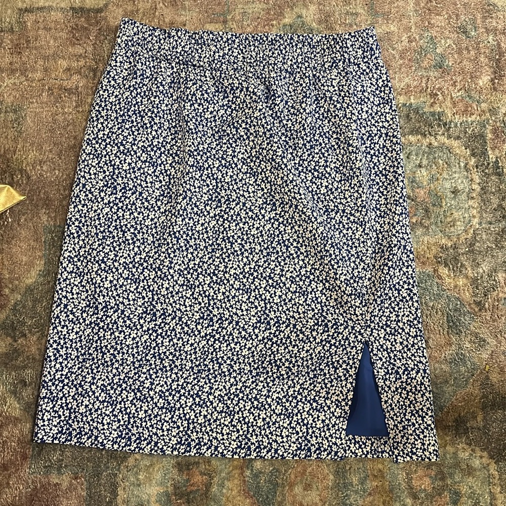 J Crew blue floral knee length skirt. Size XL